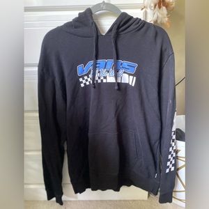 black vans off the wall hoodie. White checkered pattern on one sleeve